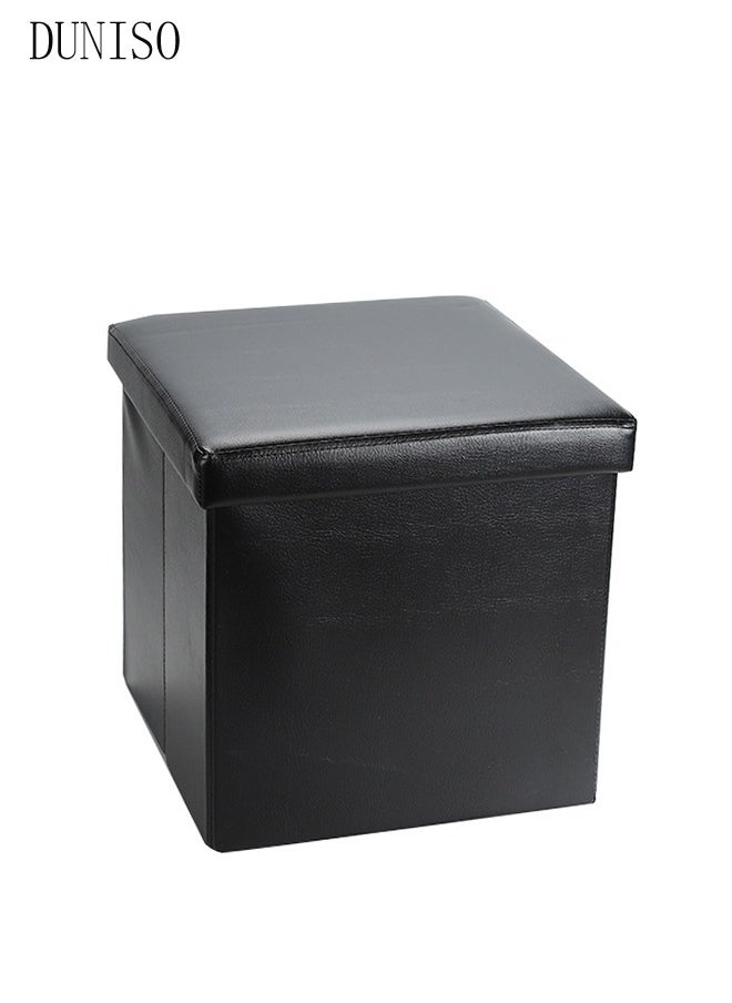 DUNISO - Leather Folding Storage Ottoman Cube Storage Boxes Footrest Stool Stylish Small Ottomans with Foam Padded Seat for Storage and Seating - Image 1