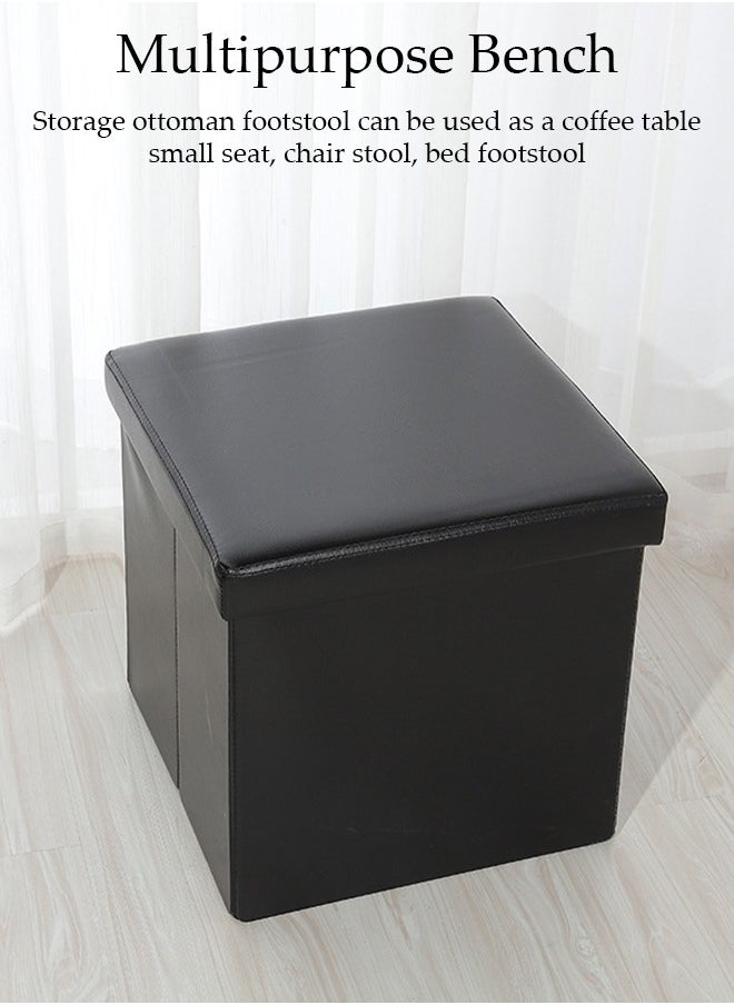 DUNISO - Leather Folding Storage Ottoman Cube Storage Boxes Footrest Stool Stylish Small Ottomans with Foam Padded Seat for Storage and Seating - Image 1