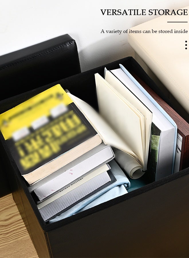 DUNISO صناديق تخزين مكعبة من الجلد قابلة للطي مع مسند للقدمين ومقاعد عثمانية صغيرة أنيقة مع مقعد مبطن من الإسفنج للتخزين والجلوس - Image 4