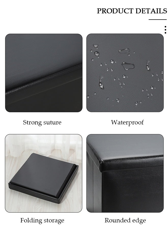 DUNISO صناديق تخزين مكعبة من الجلد قابلة للطي مع مسند للقدمين ومقاعد عثمانية صغيرة أنيقة مع مقعد مبطن من الإسفنج للتخزين والجلوس - Image 3