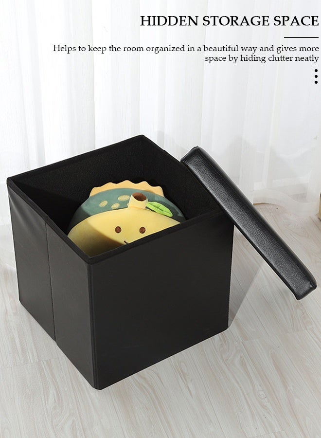 DUNISO صناديق تخزين مكعبة من الجلد قابلة للطي مع مسند للقدمين ومقاعد عثمانية صغيرة أنيقة مع مقعد مبطن من الإسفنج للتخزين والجلوس - Image 5