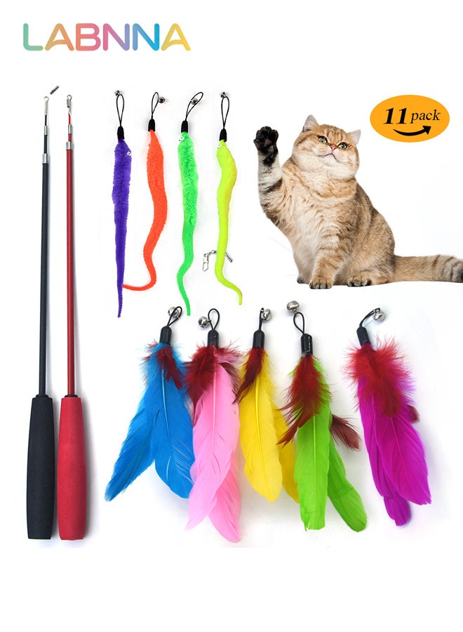 LABNNA 11PCS Cat Toys Set with 2 Cat Teaser Sticks, Feather Toys and Other Cat toys, Kitten Toys Assortments, Funny Interactive Cat Toys, Various Cat Enrichment Toys, Soft Safe Cat Toys(Random Color) - Image 1