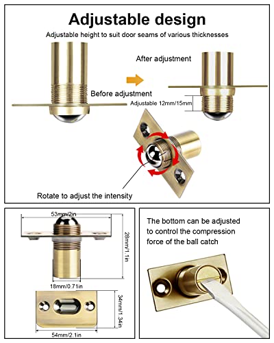 Jiayi Ball Catch Door Hardware Jiayi 2 Pack Door Ball Catch for Top of French Door Latch Adjustable Ball Catch Drive in Ball Latch for Invisible Pantry Ball Bearing Door Latch Bronze - Image 4