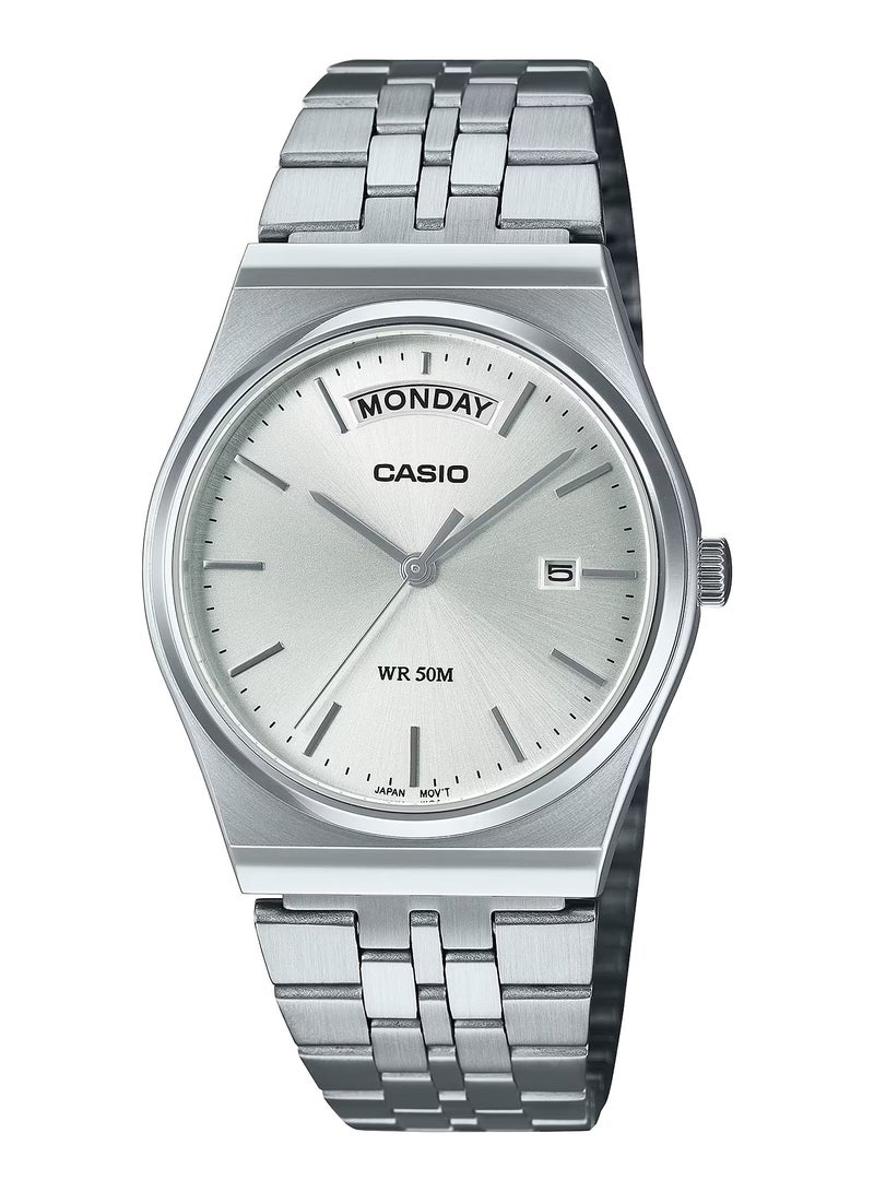 CASIO Analog Day-Date Quartz White Dial Stainless Steel Watch MTP-B146D-7AV -35MM