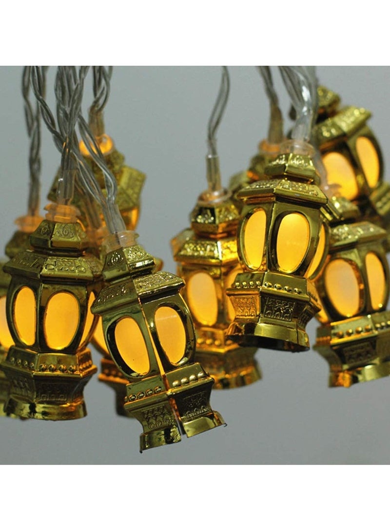 Hilalful HILALFUL Golden Lantern String Light | Suitable for Living Room, Bedroom and Outdoor | Perfect Festive Gift for Home Decoration in Ramadan, Eid, Birthdays, Weddings | Battery Operated | 10 Lanterns - Image 1