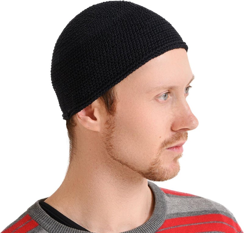 CHARM Casualbox Men's Black Skull Cap Beanie Hat - Handmade Cotton Fashion Headwear (Size: M) - Image 1