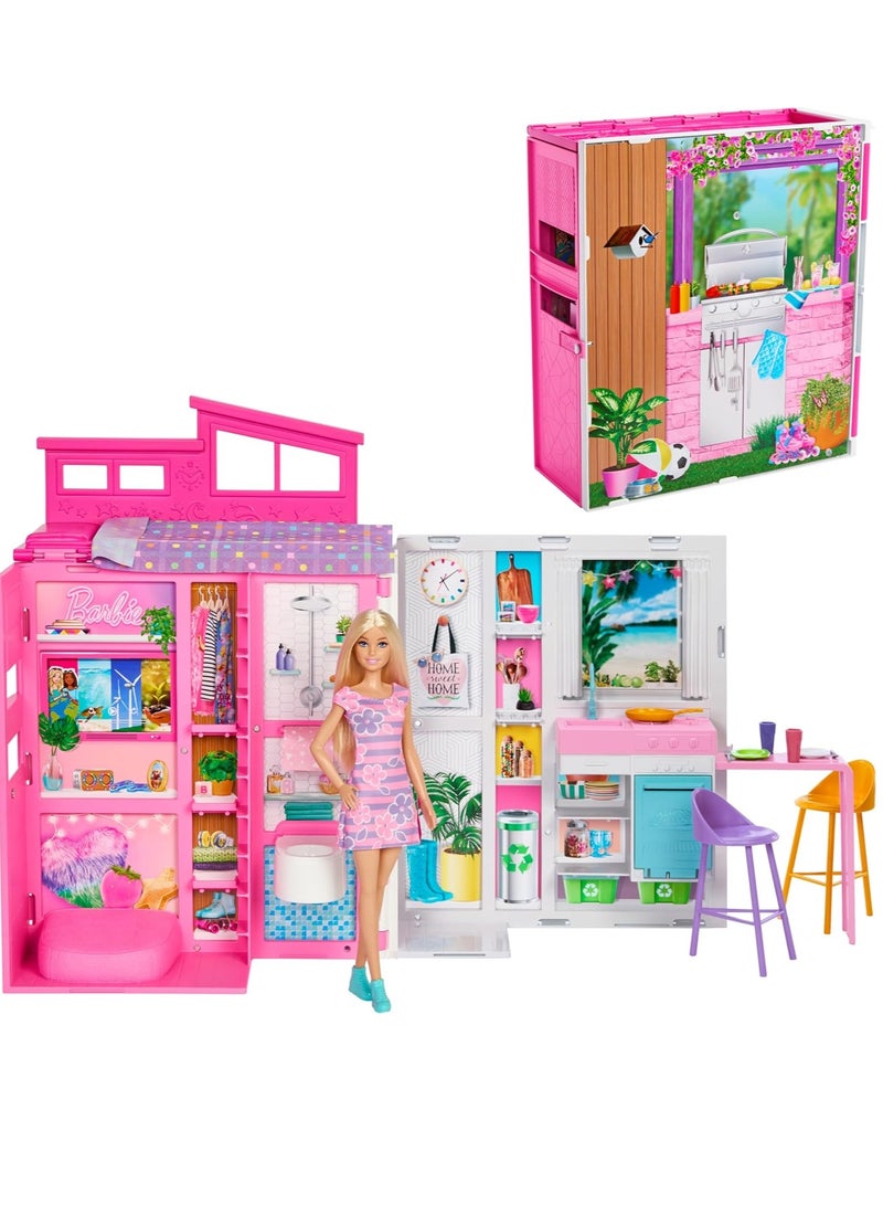 Barbie Getaway Doll House with Barbie Doll, 4 Play Areas and 11 Decor Accessories - Image 1