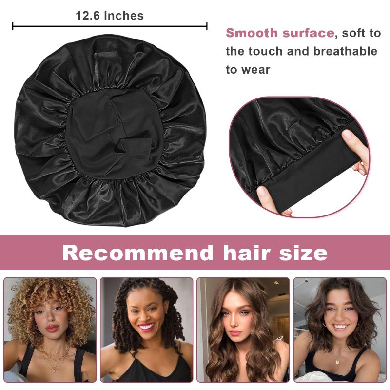 LEADUWAY 4Pcs Satin Bonnet Silk Bonnet, Hair Bonnet for Sleeping, Elastic Wide Band Sleep Cap, Soft and Breathable Silk Hair Wrap for Sleeping (Black Purple Pink Blue) - Image 3