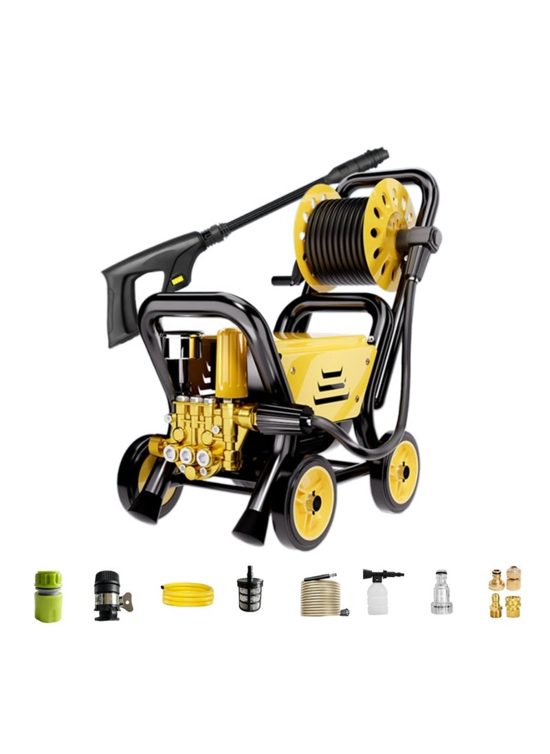 GearZone - 2000W High Pressure Washer, Electric Pressure Washer for Car, Home,Garden, Fast Moving with 4PCS Wheels and Tigger Washing Gun,10 Meter Hose and Soap Dispenser, Color Yellow - Image 1