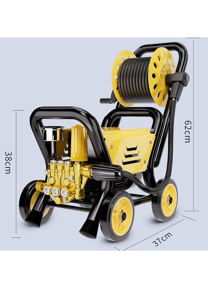 GearZone - 2000W High Pressure Washer, Electric Pressure Washer for Car, Home,Garden, Fast Moving with 4PCS Wheels and Tigger Washing Gun,10 Meter Hose and Soap Dispenser, Color Yellow - Image 1
