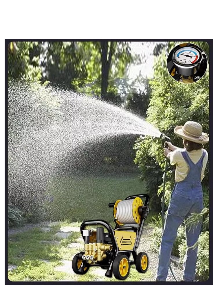 GearZone - 2000W High Pressure Washer, Electric Pressure Washer for Car, Home,Garden, Fast Moving with 4PCS Wheels and Tigger Washing Gun,10 Meter Hose and Soap Dispenser, Color Yellow - Image 1