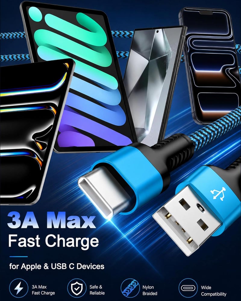 حزمة من 2 كابل Carplay لشحن iPhone 17e/17/Air/17Pro/17Pro Max/16e/16/16 Pro/16 Plus/16Pro Max/15/15Pro/15Plus/15Pro Max USB A إلى USB C سريع الشحن بطول 3 أقدام، كابل شحن Carplay مضفر لأجهزة Apple iPad - Image 2