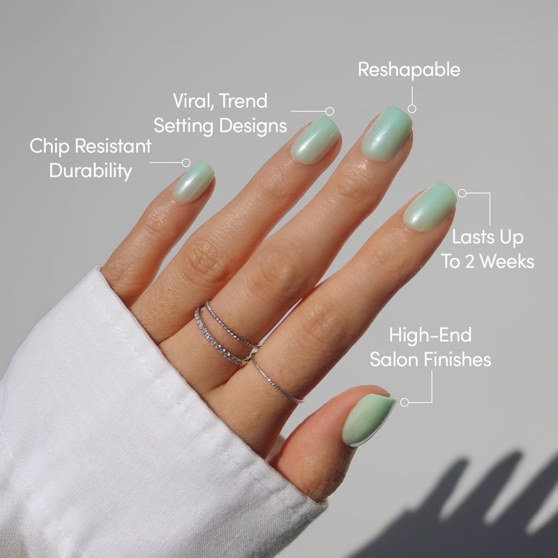 Glamnetic Press On Nails - Honeydewy | Short Squoval Fake Nails in Mint Green with Glazed Finish, Salon Quality | 15 Sizes - 30 Nail Kit with Glue User feedback upgraded quality - Image 3