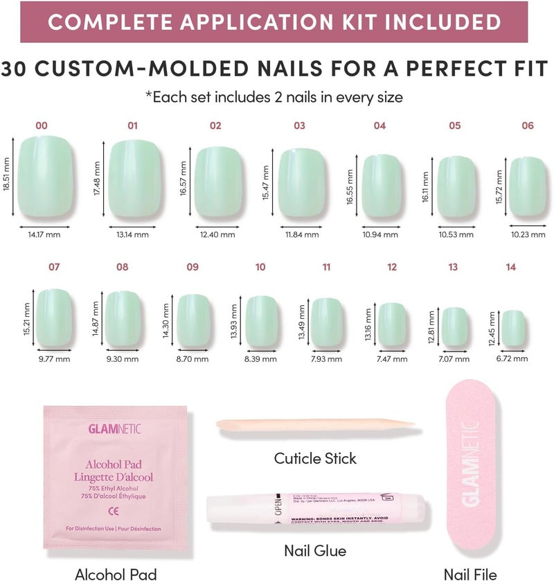 Glamnetic Press On Nails - Honeydewy | Short Squoval Fake Nails in Mint Green with Glazed Finish, Salon Quality | 15 Sizes - 30 Nail Kit with Glue User feedback upgraded quality - Image 4