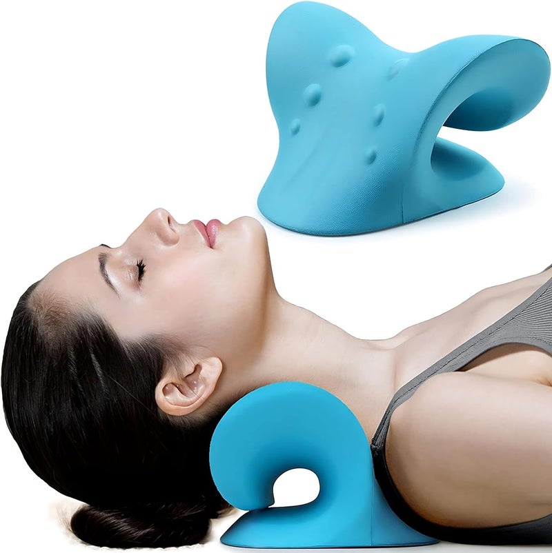 DARDRIS Neck Stretcher for Neck Pain ReliefNeckShoulder Relaxer Cervical Neck Traction Device Pillow for Pain Relief Muscle RelaxCervical Spine Alignment Chiropractic Pillow Blue