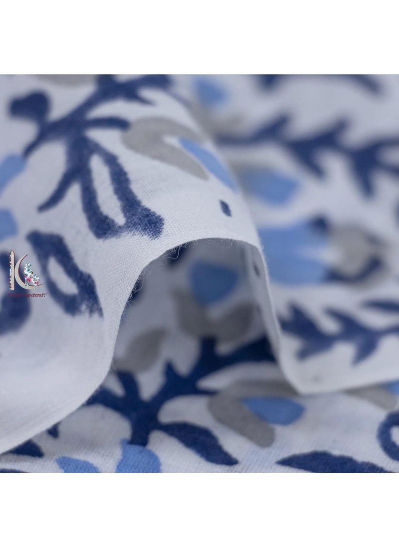KHUSHI HANDICRAFT Khushi Handicraft Pure Soft Cotton Voile Floral Pattern Hand Block Printed Unstitched 100 Fabric for Making Dress 3 Meter Blue Dark Blue Flower  - Image 2