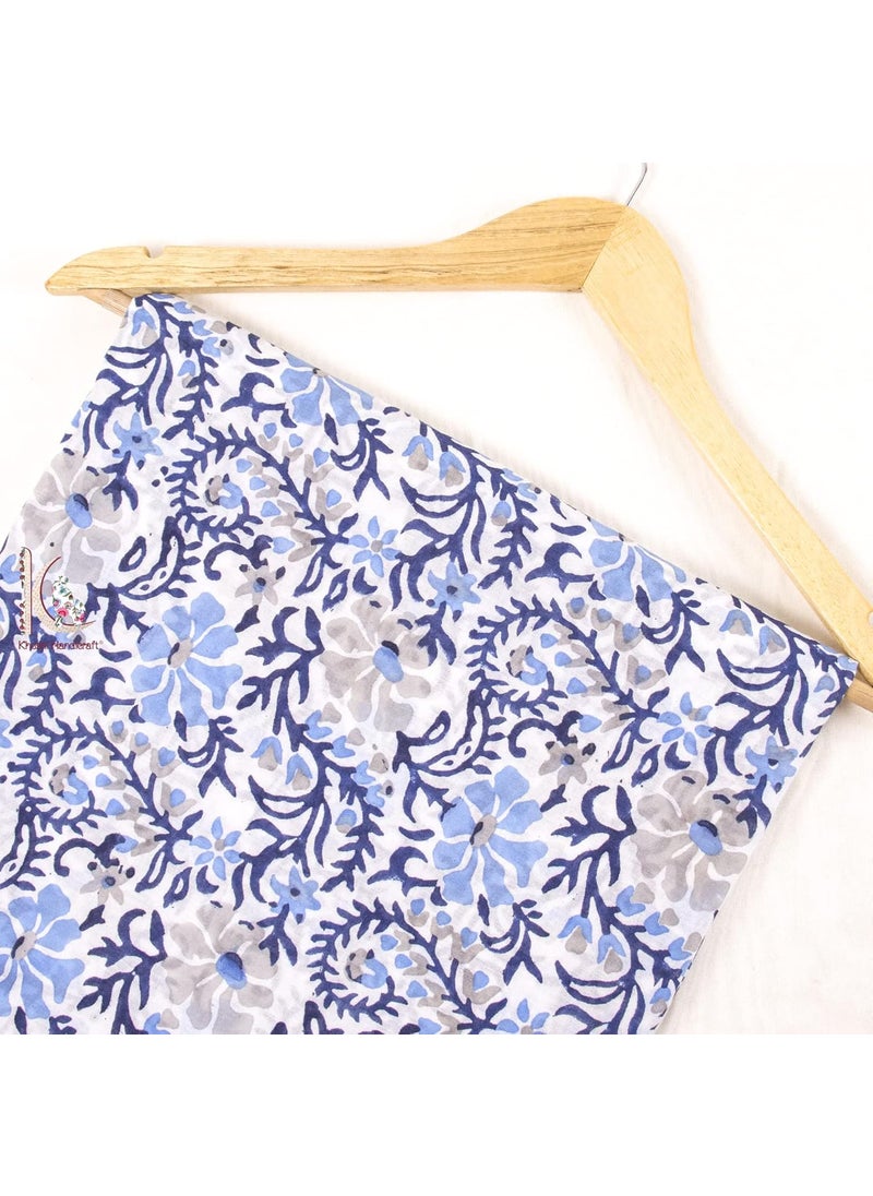 KHUSHI HANDICRAFT Khushi Handicraft Pure Soft Cotton Voile Floral Pattern Hand Block Printed Unstitched 100 Fabric for Making Dress 3 Meter Blue Dark Blue Flower  - Image 1