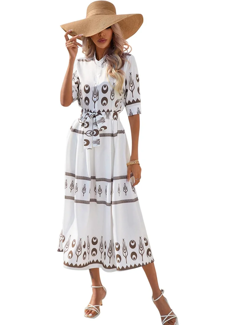 يونيكي White Printed Fit & Flare Dress