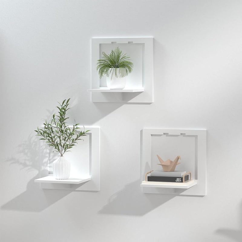 إكسفور رفوف عائمة للجدران - مقاس 29 × 29 × 18 سم من البولي فينيل كلوريد (PVC)، سهلة التركيب - رفوف متعددة الاستخدامات وزخرفية لغرفة الأطفال، غرفة المعيشة، غرفة النوم، اللون أبيض، 3 قطع - Image 1