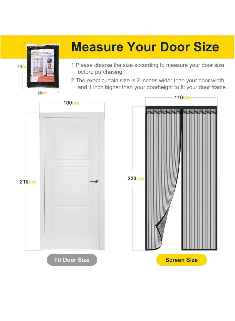 Magnetic Fly Screen Door Heavy Duty Bug mesh Curtain with Powerful Magnets and Full Frame Magic Tape Insect Protection Door no Gap Keep Bugs Out 110 x 220 cm Black - Image 4