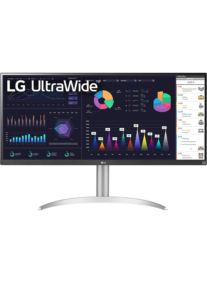 LG 34 Inch 21:9 UltraWide Full HD (2560 x 1080) 100Hz IPS Monitor, 100Hz Refresh Rate with RGB 99% Color Gamut, VESA DisplayHDR 400, USB Type-C, AMD FreeSync, Tilt/Height Adjustable Stand, 34WQ650-W Silver - Image 1