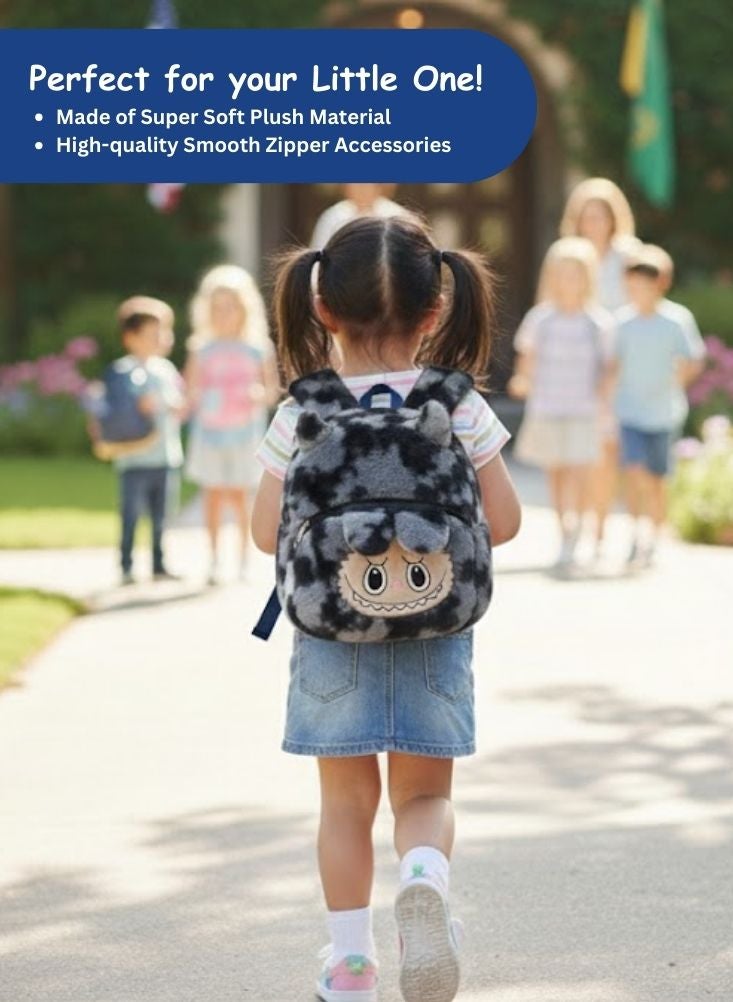 بريميم حقيبة ظهر لابوبو الرمادية القطيفة للأطفال - حقيبة مدرسية ثلاثية الأبعاد محشوة بشخصية كرتونية ناعمة، حقيبة ظهر خفيفة الوزن ومريحة للأطفال الصغار - Image 2