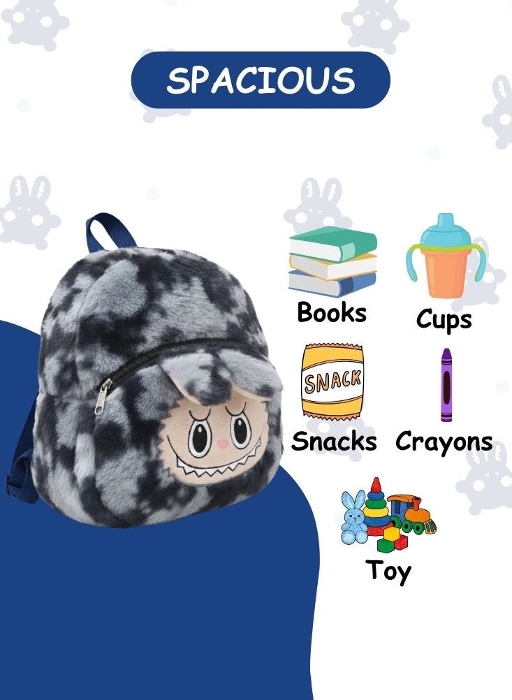 بريميم حقيبة ظهر لابوبو الرمادية القطيفة للأطفال - حقيبة مدرسية ثلاثية الأبعاد محشوة بشخصية كرتونية ناعمة، حقيبة ظهر خفيفة الوزن ومريحة للأطفال الصغار - Image 4