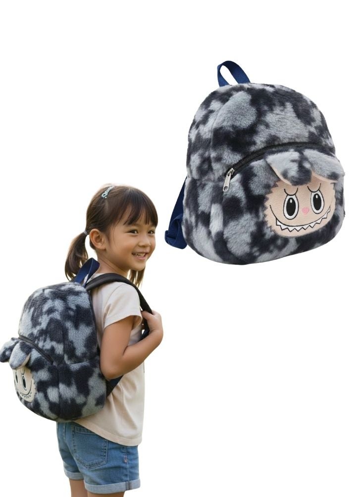 بريميم حقيبة ظهر لابوبو الرمادية القطيفة للأطفال - حقيبة مدرسية ثلاثية الأبعاد محشوة بشخصية كرتونية ناعمة، حقيبة ظهر خفيفة الوزن ومريحة للأطفال الصغار - Image 1