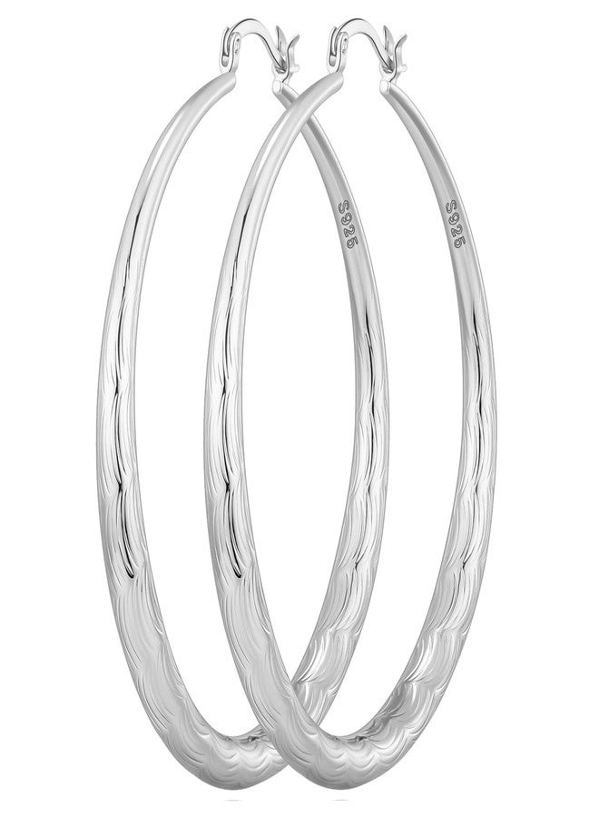 OOOPEL 925 Sterling Silver Hoop for Women Gold Hoop Earrings Hypoallergenic Diamond-Cut Ripples Designed - Non Tarnish Large Hoop Earrings(30/40/50/60/70Mm), Sterling Silver, No Gemstone - Image 1