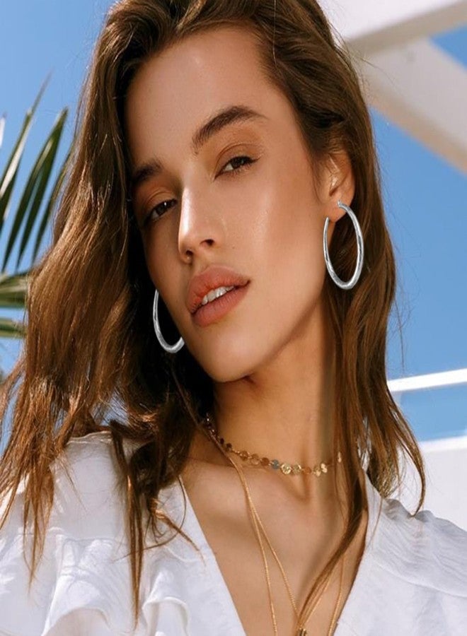 OOOPEL 925 Sterling Silver Hoop for Women Gold Hoop Earrings Hypoallergenic Diamond-Cut Ripples Designed - Non Tarnish Large Hoop Earrings(30/40/50/60/70Mm), Sterling Silver, No Gemstone - Image 2