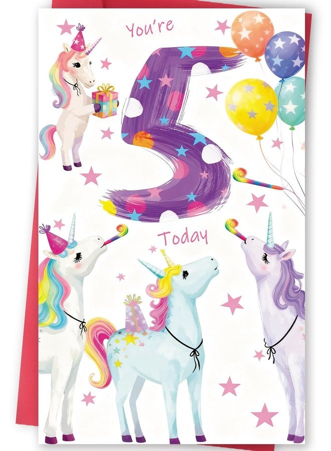 FANCYLUCKY Happy 5th Birthday Card Gift for Girls, Cute 5 Year Old Birthday Decoration for Daughter Granddaughter Niece - Image 1