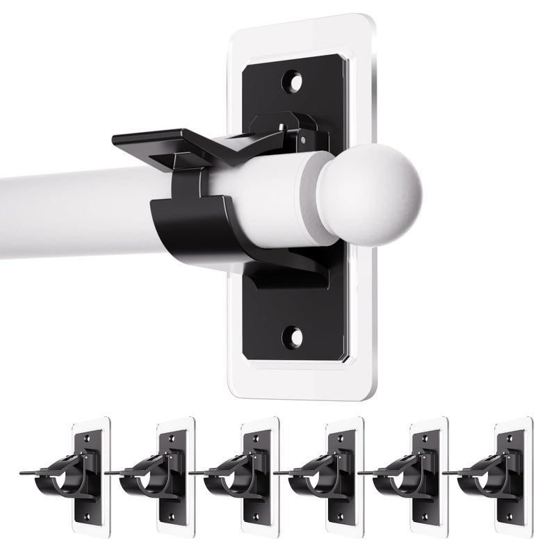 6 Pack Self Adhesive Rod Brackets No Drill Needed Curtain Rod Holders Nail Free Stick on Curtain Rod Hooks Curtain Hangers for Bathroom Bedroom Livingroom Hold up to 20lbs on Smooth Surface