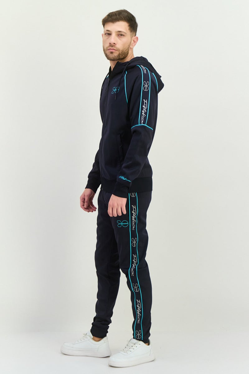 CROSSHATCH Men 2 Piece Brand Logo Tracksuits Sets, Navy - Image 3