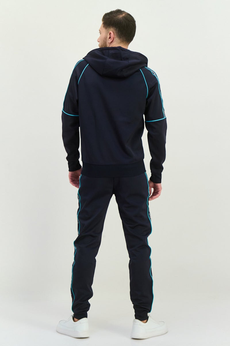 CROSSHATCH Men 2 Piece Brand Logo Tracksuits Sets, Navy - Image 4