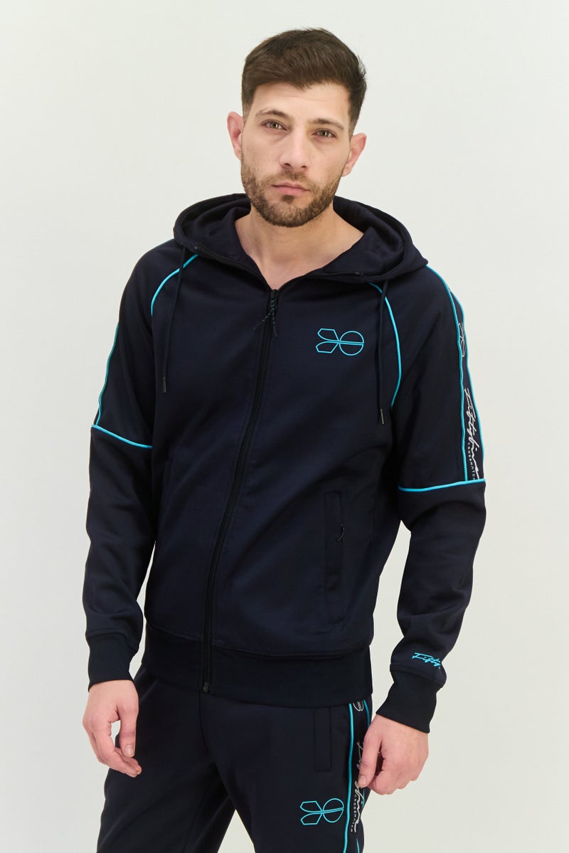 CROSSHATCH Men 2 Piece Brand Logo Tracksuits Sets, Navy - Image 2