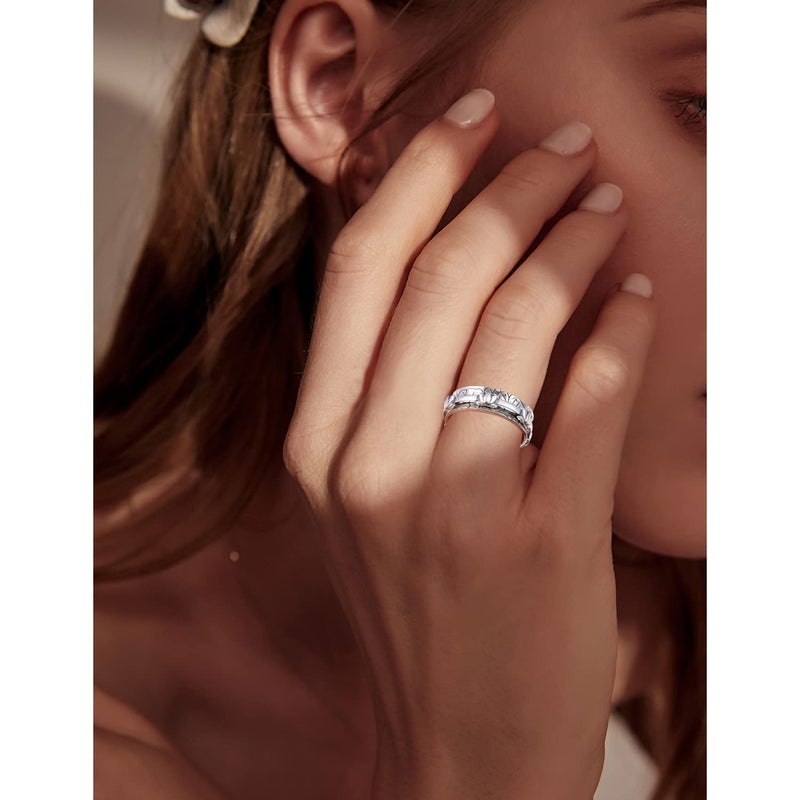 Ladytree Lotus Anxiety Relieve Spinner Rings Just Breathe Yoga Flower Fidget Ring Wide Band Oxidized Sterling Silver ADHD Stress Relieving Ring for Women(7) - Image 3