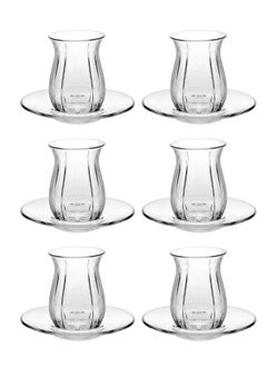 Reko Turkish Tea Glasses and Saucers Set 6 Pieces, Arabic Persian Tea Cups - 120ml  - Image 1