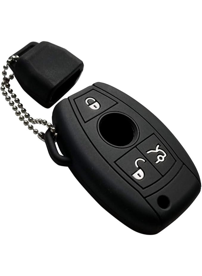 غطاء مفتاح فوب من السيليكون الناعم مع سلسلة مفاتيح، متوافق مع مرسيدس بنز C E R S M GLK CLA CLK GLS W164 W204 W205 S204 S205 S205 W212 W221 مفتاح دخول ذكي بدون مفتاح بـ3 ازرار - Image 1