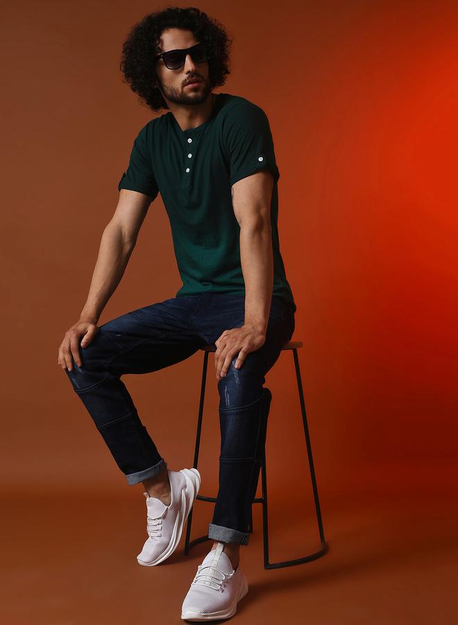 Campus Sutra Campus Sutra Ombre Look Henley Neck T-Shirt  - Image 4