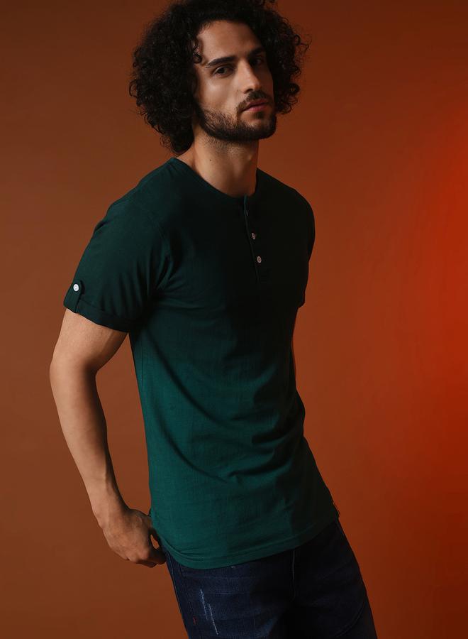 Campus Sutra Campus Sutra Ombre Look Henley Neck T-Shirt  - Image 1