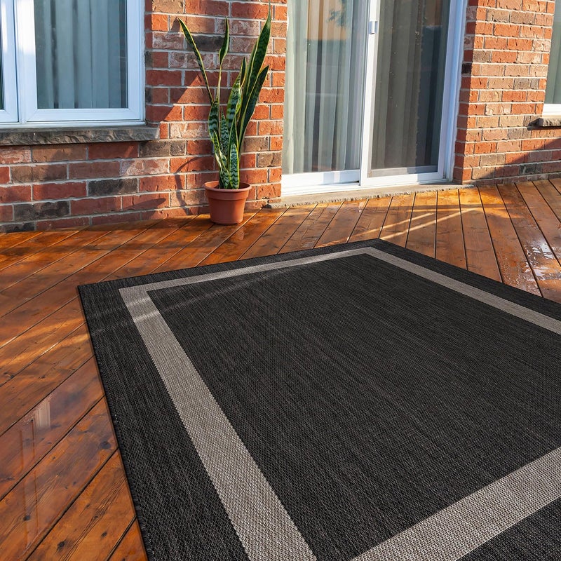 CAMILSON Outdoor Rug 6x9Modern Outside Rugs for Patios Porches Waterproof Durable Washable NonShedding EasytoClean Indoor Outdoor Area Carpet 6 x 9 Bordered  Dark GrayLight Gray