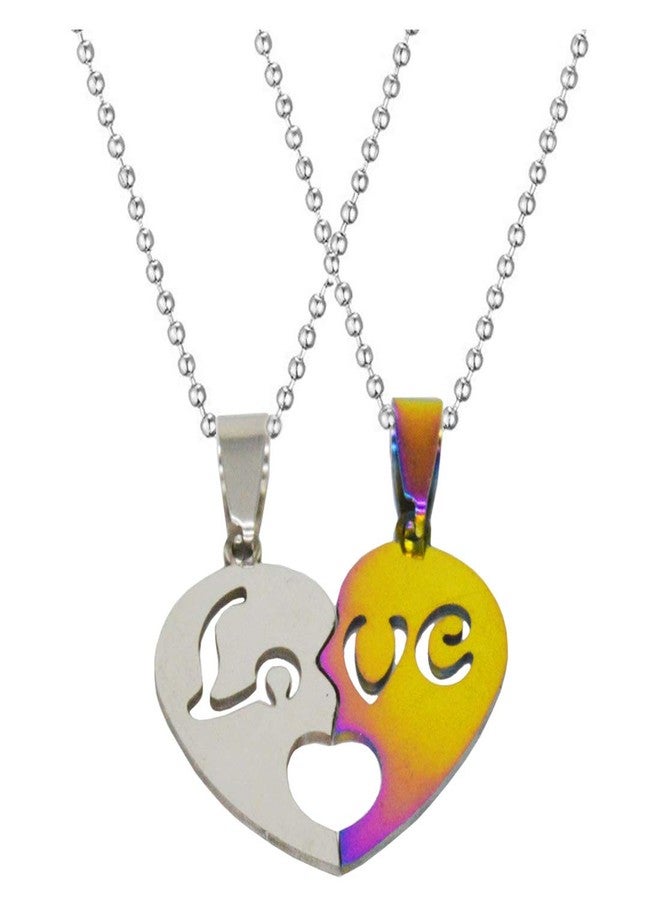 Sullery I Love You Kissing Couple Love Locket Multicolor Stainless Steel 02 Necklace Chain for Men and Women - Image 1