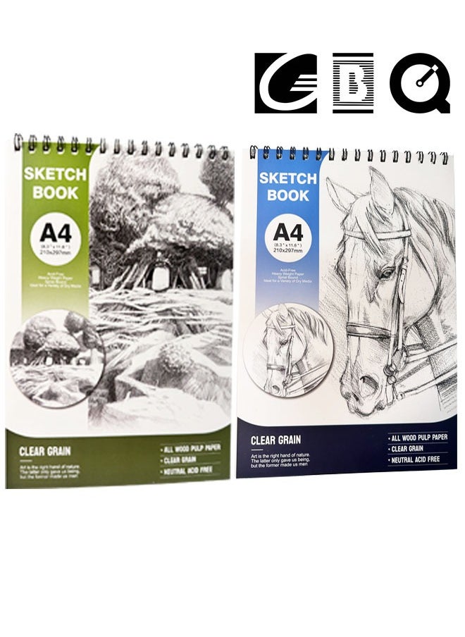 GBQ - 2PCS Sketchbook A4(21*29.7cm) Contains 30Sheets/Book, A Total Of 60Sheets Sketchbooks Spiral Bound Hardcover Art Books - Image 1