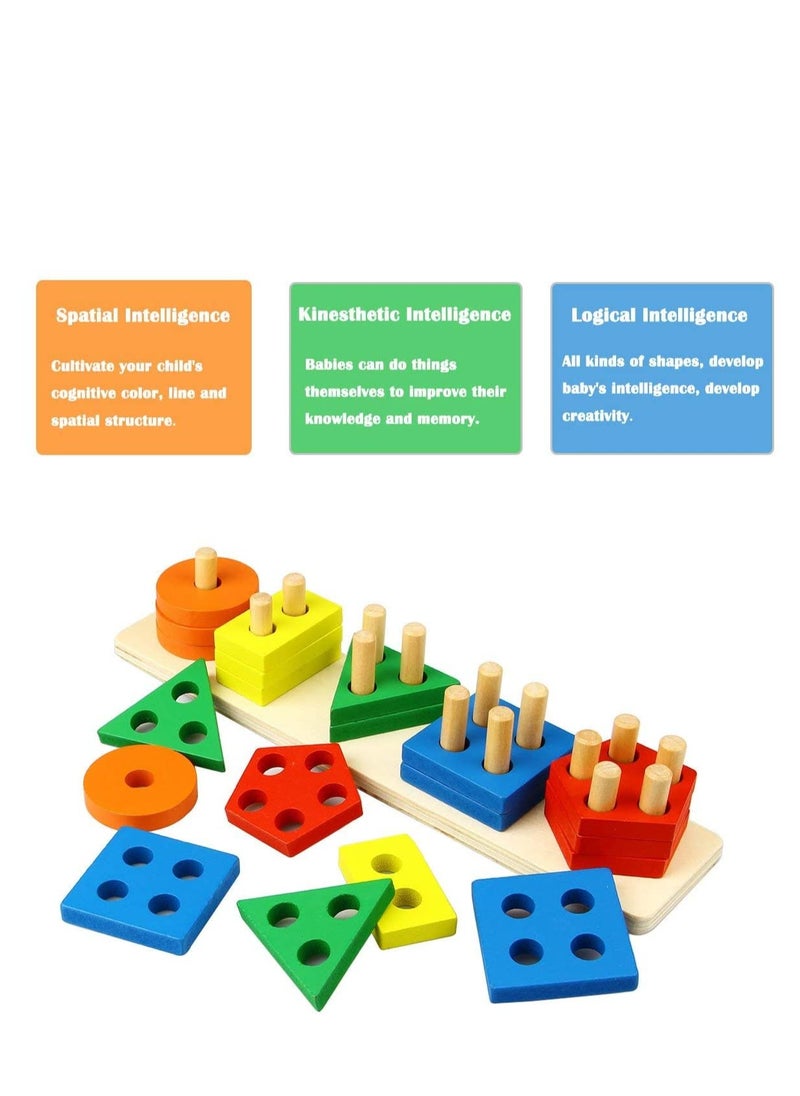 EZI 5 Shape Wooden Sorting and Stacking Toy for Kids  300X68X55mm  - Image 3