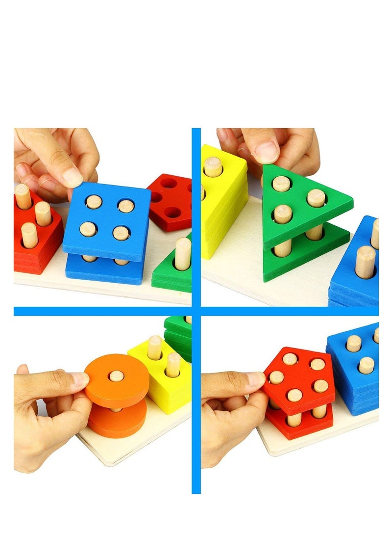 EZI 5 Shape Wooden Sorting and Stacking Toy for Kids  300X68X55mm  - Image 2