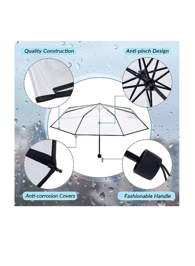 Clear Umbrella Transparent Portable Umbrella Compact Foldable Umbrella Manual Open Close Folding Umbrellas for Wedding Travel, Dating 1 Pcs