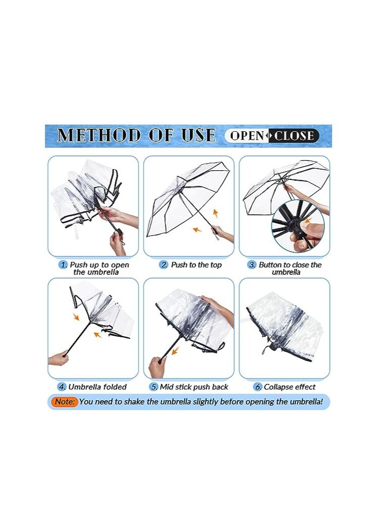 Clear Umbrella Transparent Portable Umbrella Compact Foldable Umbrella Manual Open Close Folding Umbrellas for Wedding Travel, Dating 1 Pcs