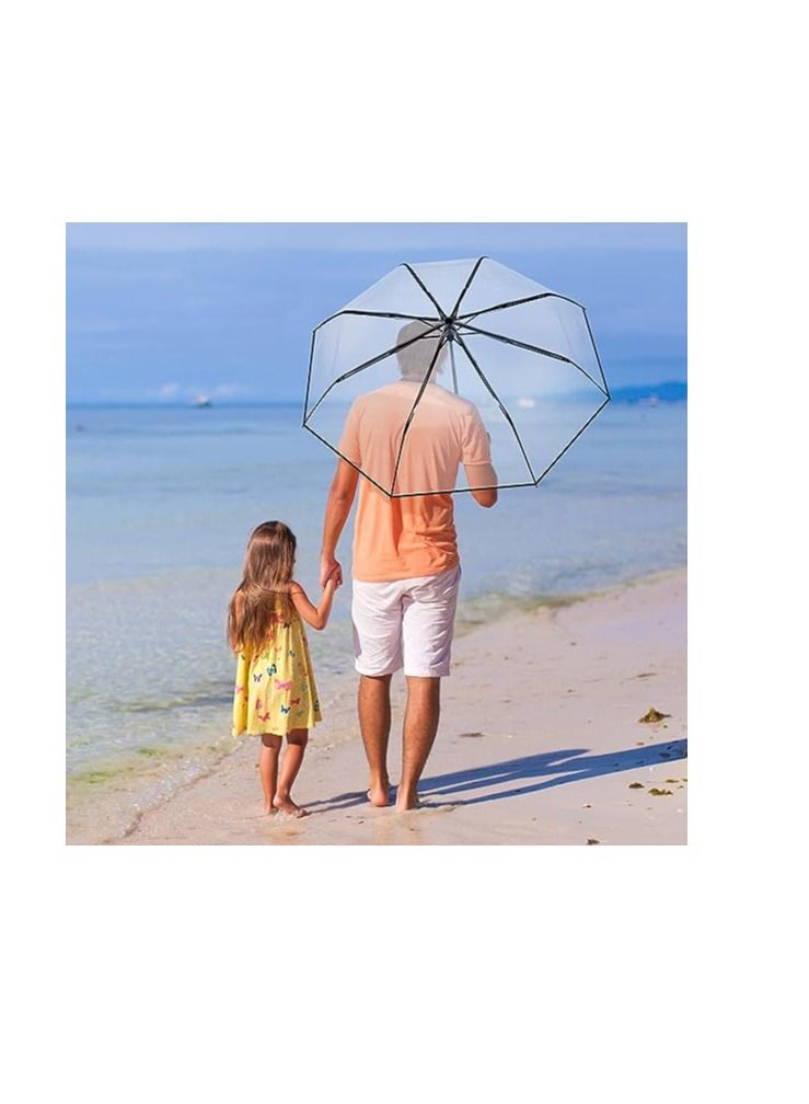 Clear Umbrella Transparent Portable Umbrella Compact Foldable Umbrella Manual Open Close Folding Umbrellas for Wedding Travel, Dating 1 Pcs