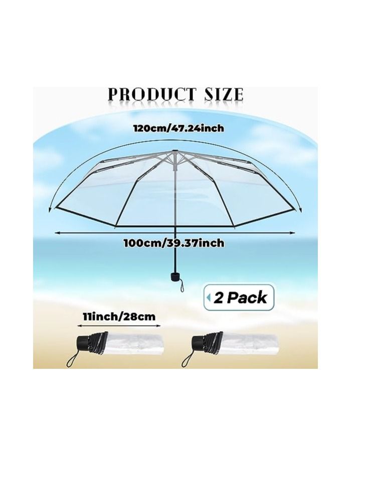Clear Umbrella Transparent Portable Umbrella Compact Foldable Umbrella Manual Open Close Folding Umbrellas for Wedding Travel, Dating 1 Pcs
