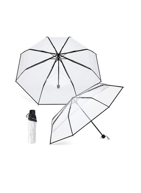 Clear Umbrella Transparent Portable Umbrella Compact Foldable Umbrella Manual Open Close Folding Umbrellas for Wedding Travel, Dating 1 Pcs